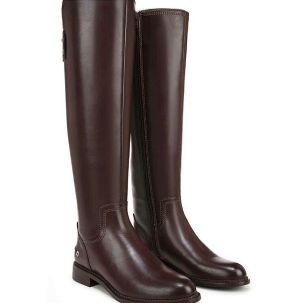 Franco Sarto Henrietta Brown Tall Riding‎ Boots Size 7 Gold Stud Accents NEW